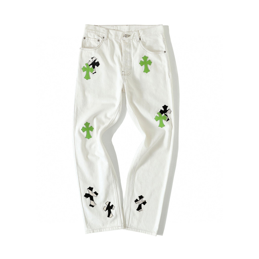 Chrome Hearts Graffiti White Denim Jeans Pants #96784