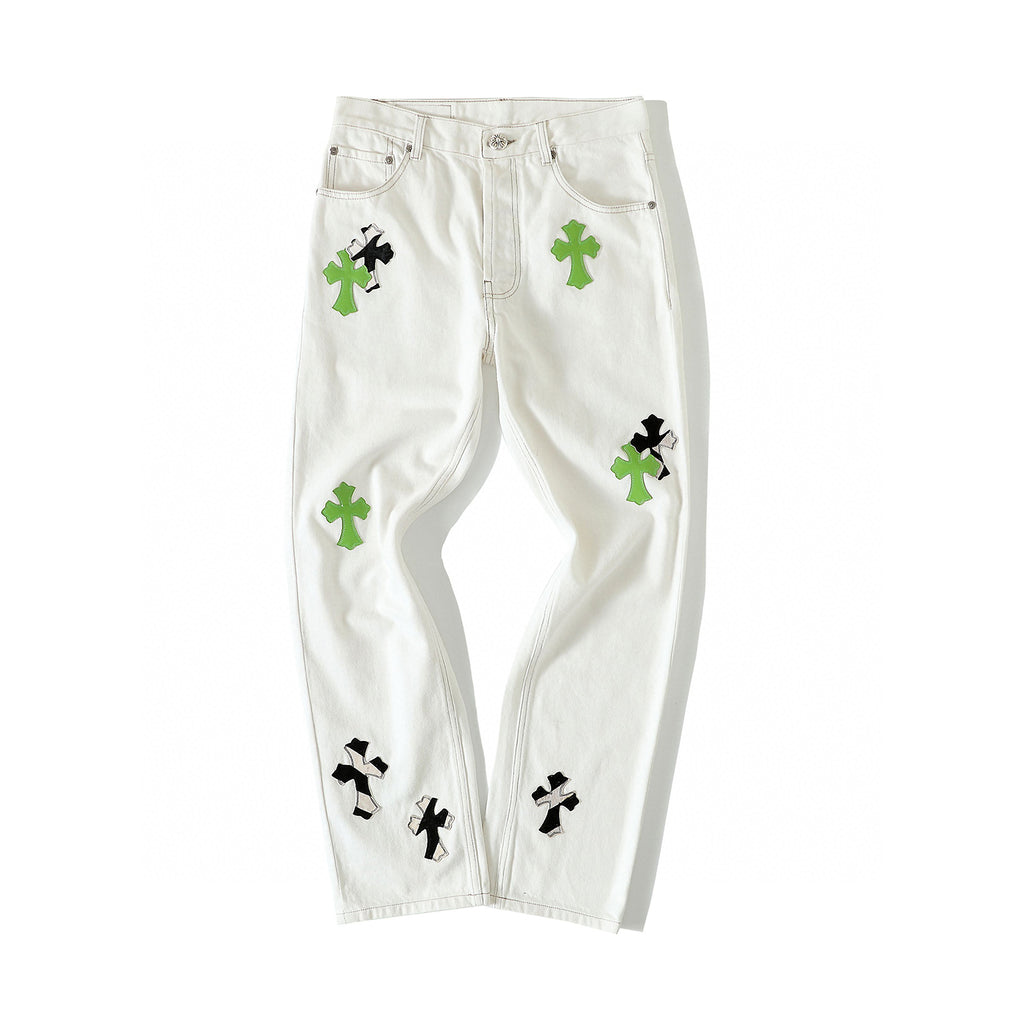 Chrome Hearts Graffiti White Denim Jeans Pants #96784