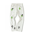 Chrome Hearts Graffiti White Denim Jeans Pants #96784
