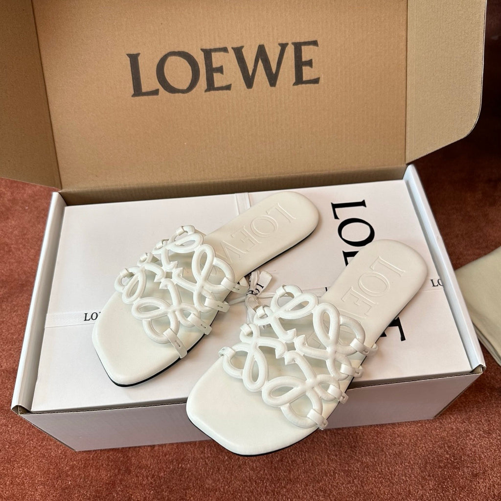 LOEWE Women's Summer Solid Colour Soft Cow Leather Petal Anagram Sandals Slippers Shoes #76752