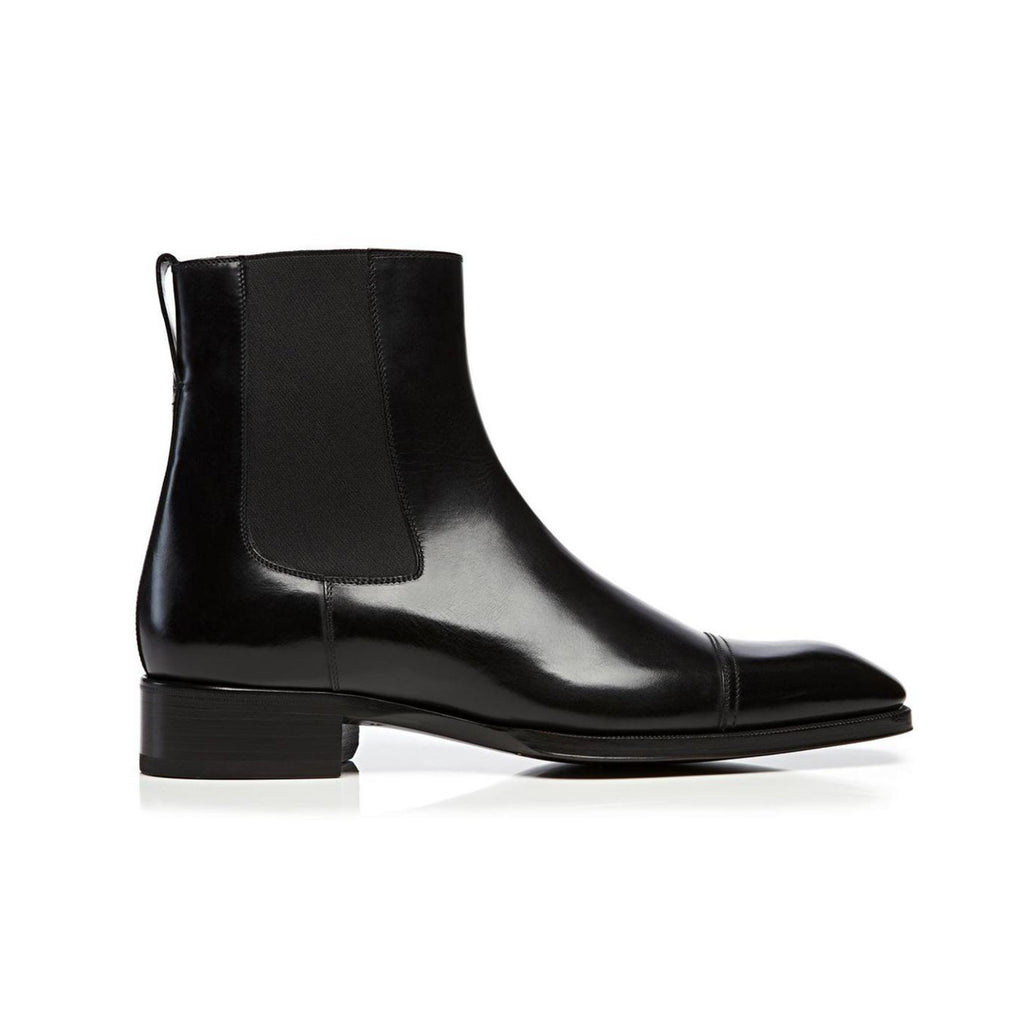 Tom Ford Men's Fashion Luxury Leather Chelsea Boots Autumn And Winter Black With Heel Leather Shoes Temperament Comfortable Shoes #81253