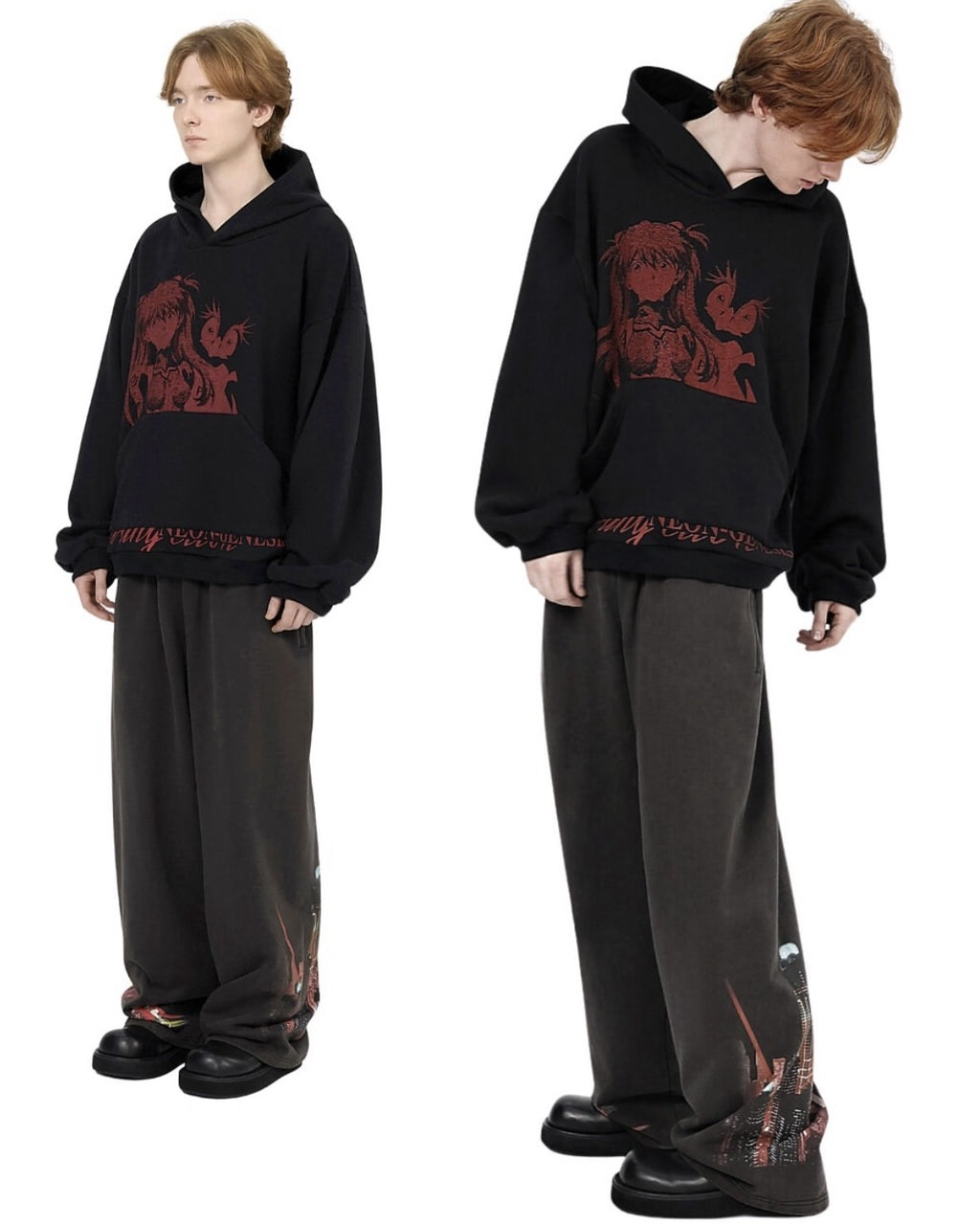 Rough Simmons Men's Fashion High Street Trend Black Red Akira Manga Do Old Print Washed Loose Hoodie Sweatshirt Ngvp #2253