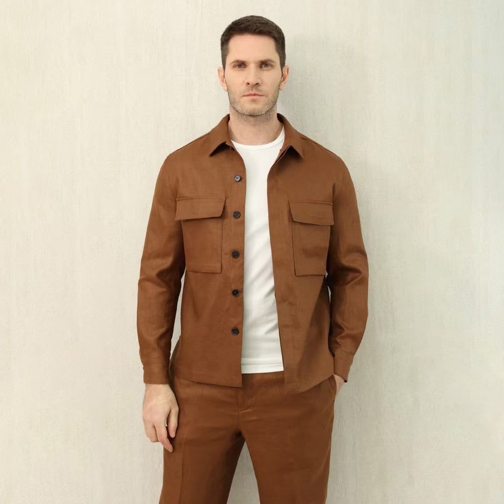 Ermenegildo Zegna Oasi Lino Shirt Jacket Men's Spring And Summer Lapel Single-breasted Pocket Temperament Shirt Simple Commuter Jacket Ngvp #1185