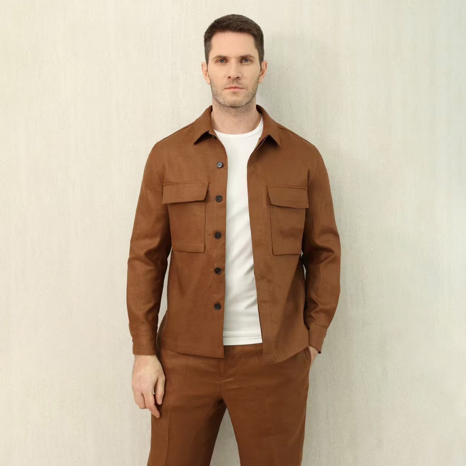 Ermenegildo Zegna Oasi Lino Shirt Jacket Men's Spring And Summer Lapel Single-breasted Pocket Temperament Shirt Simple Commuter Jacket Ngvp #1185