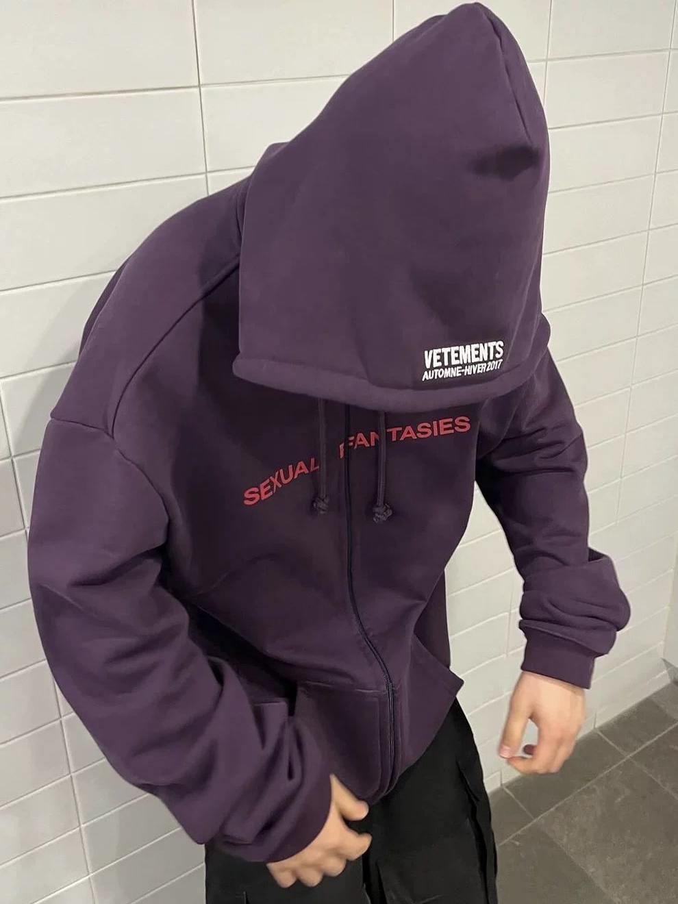 Vetements Men's Spring And Autumn Purple High Street Trend Hoodie Loose Pullover Hoodie Fashion Embroidery Letter Sweatshirt Long Sleeve Casual Top Jacket Ngvp #9978