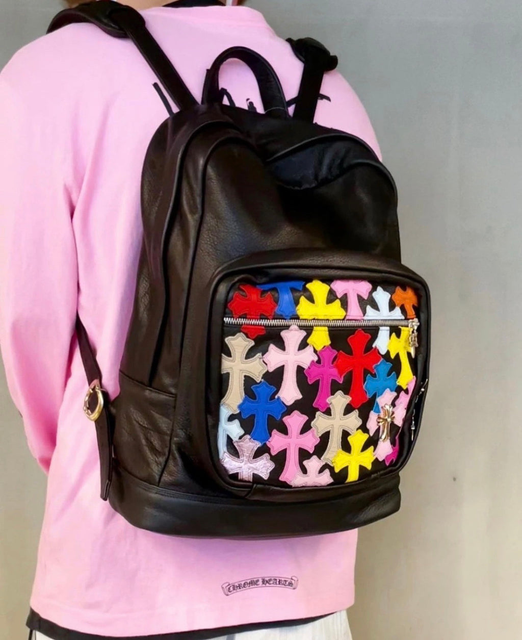 Chrome Hearts Solid Color Leather Zipper Leather Backpack Backpack #336982
