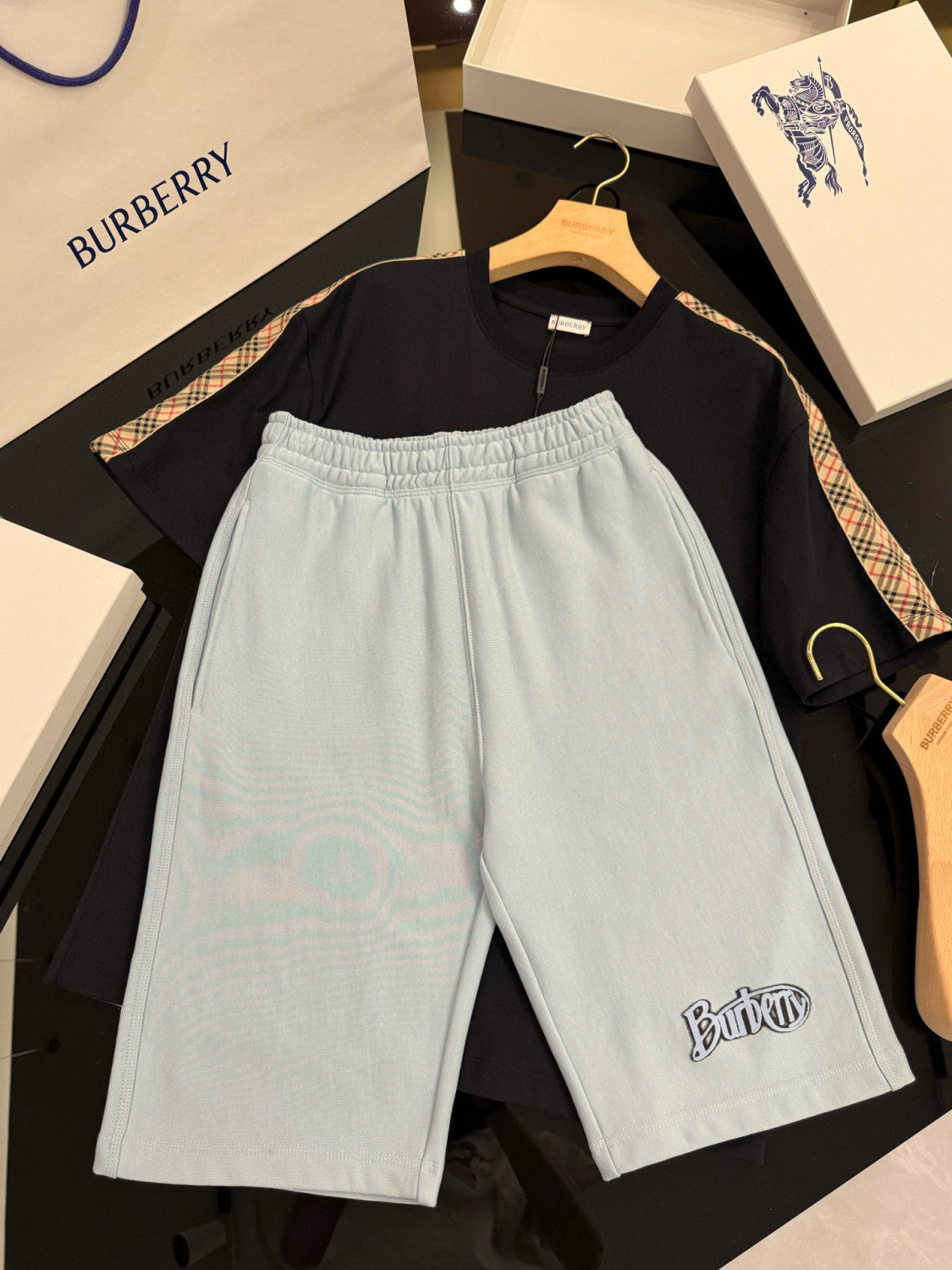 Burberry Men's Summer Solid Colour Letter Print Elastic Waist Cotton Casual Shorts #76757