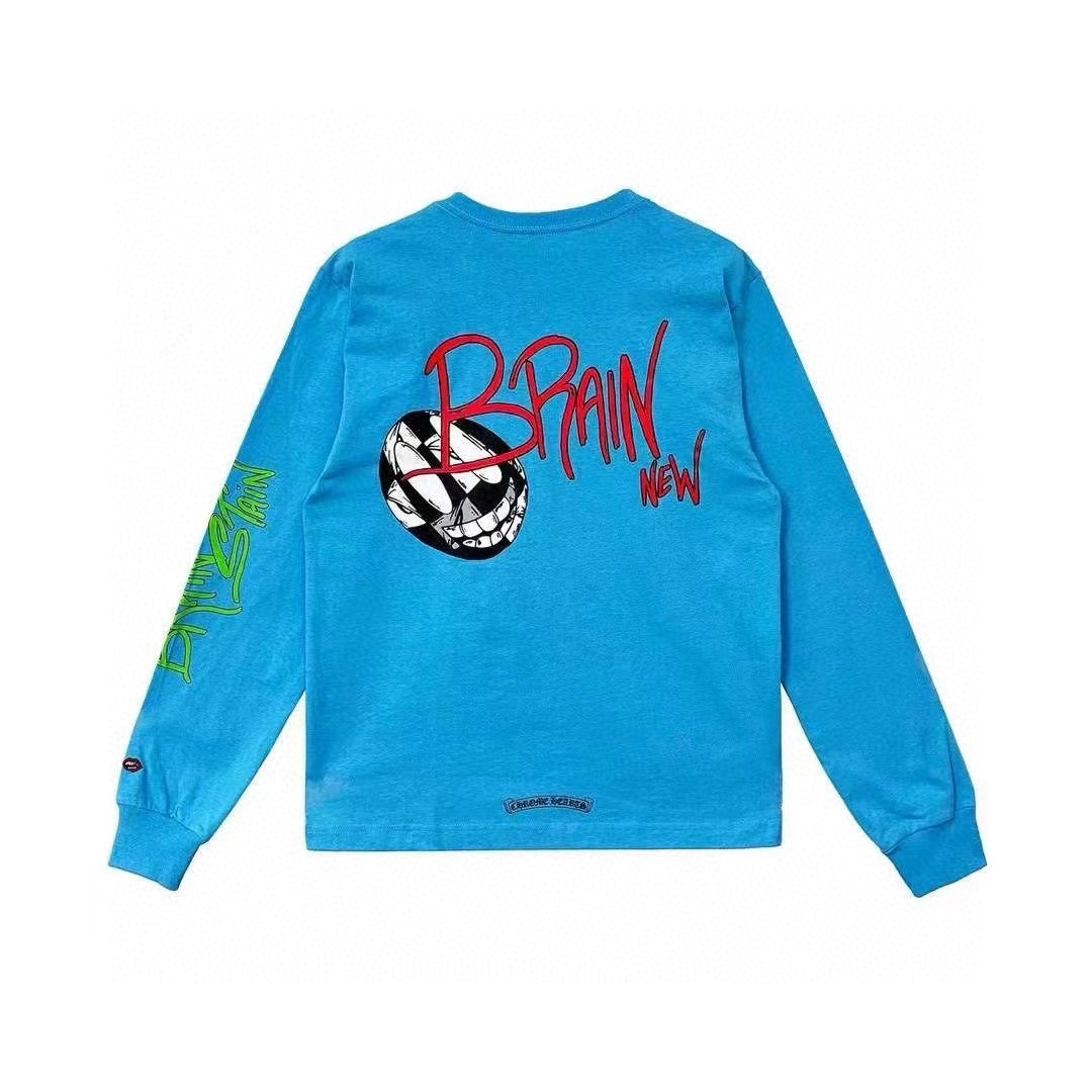 Chrome Hearts Men's Women's Spring Summer Fashion Letter Graffiti Blue Round Neck Long Sleeve Top #98727