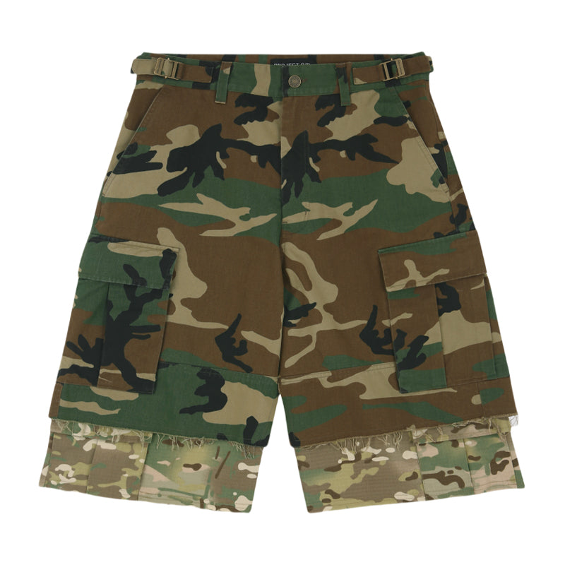 GRAILZ Project G/R Men's Summer Vintage Camouflage Layered Spliced Destruction Casual Pants Cotton Shorts Ngvp #1918