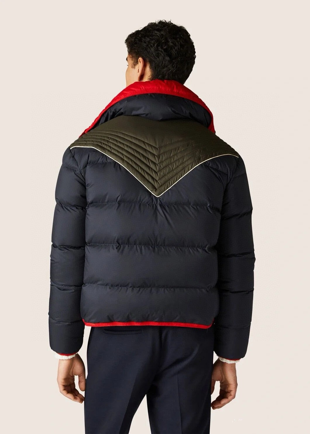 Loro Piana Men's Fall and Winter Colorblocking Lapel Reversible Zipper Long Sleeve Puffer Down Jacket #74426