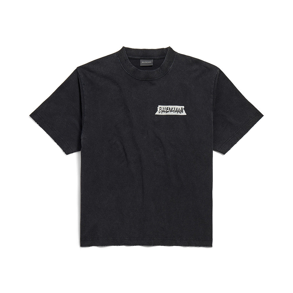 Balenciaga Women's and Men's Masking Tape T-shirt Medium Fit in Faded Black #333475