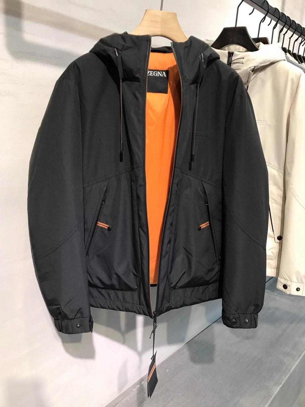 Ermenegildo Zegna Men's Winter Fashion Business Casual Solid Color Hooded Zipper Logo Print Down Jacket #79493