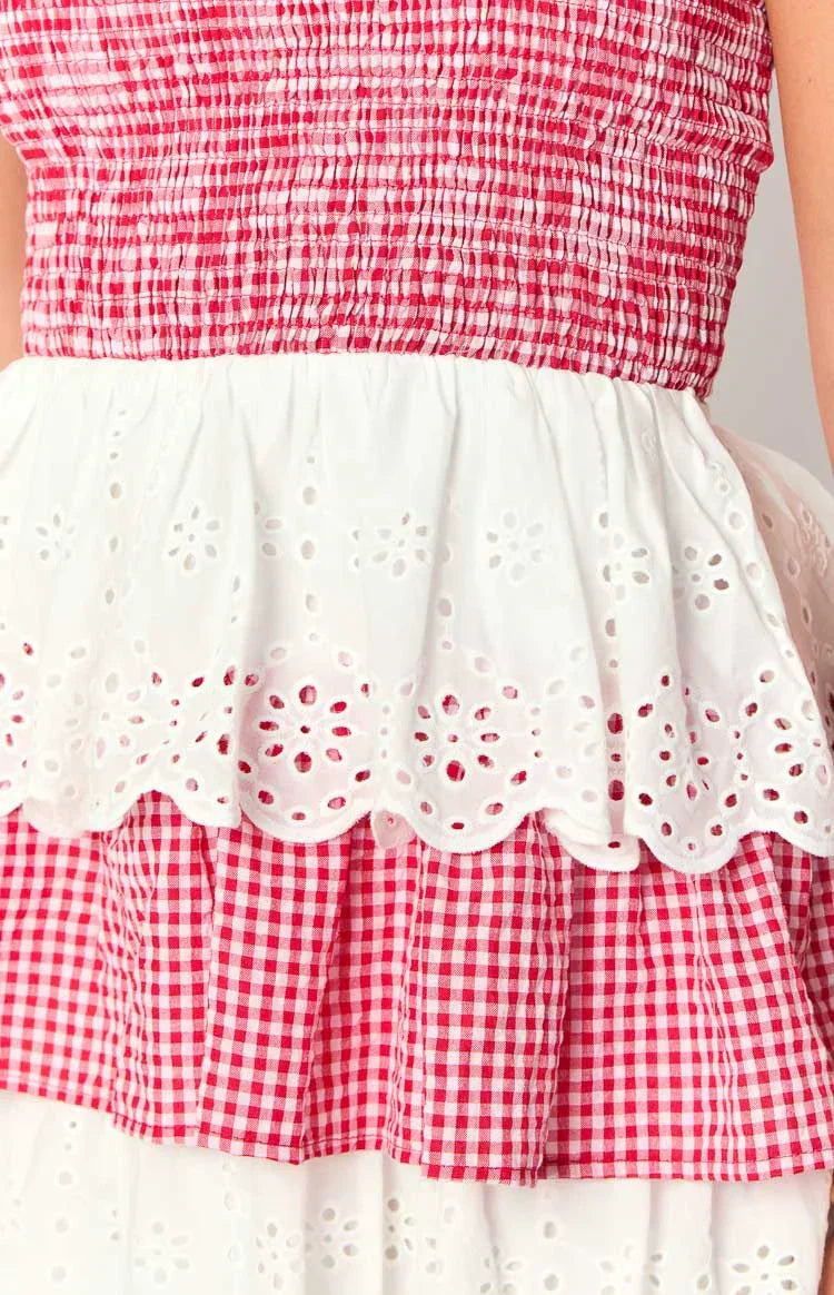 Rosealie Red And White Strapless Mini Dress