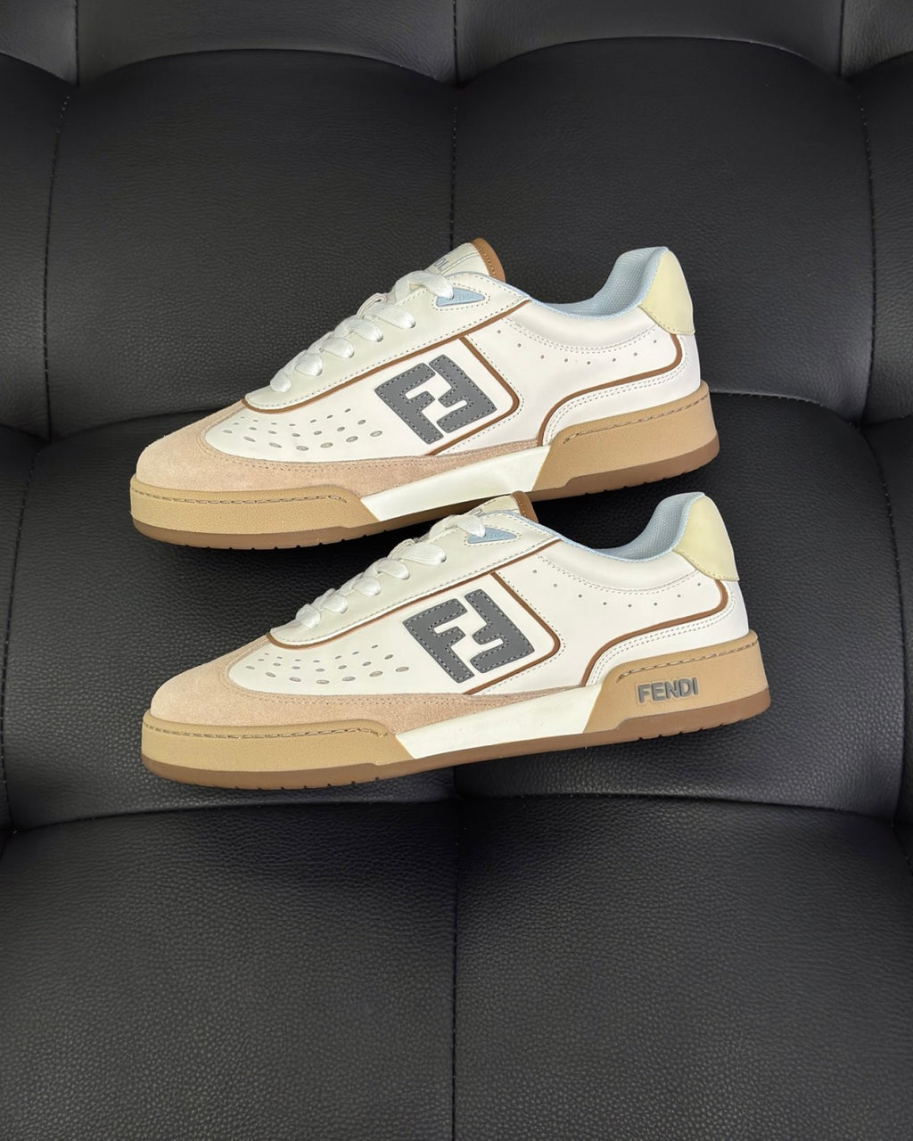 Fendi Match Leather Suede Low Top Shoes Women's Men's Spring Summer Round Toe Lace Up Colorblocking Fashion Casual Retro Shoes #81414