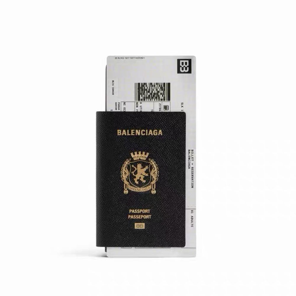 Balenciaga Men's Solid Color Alphabet Logo Embossed Lambskin Passport Case Wallet Cell Phone Bag Bags #195349