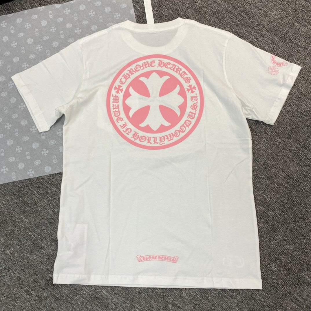 Chrome Hearts Men's and Women's Summer Solid Color Printed Round Neck Cotton Short Sleeve T-Shirt #77935