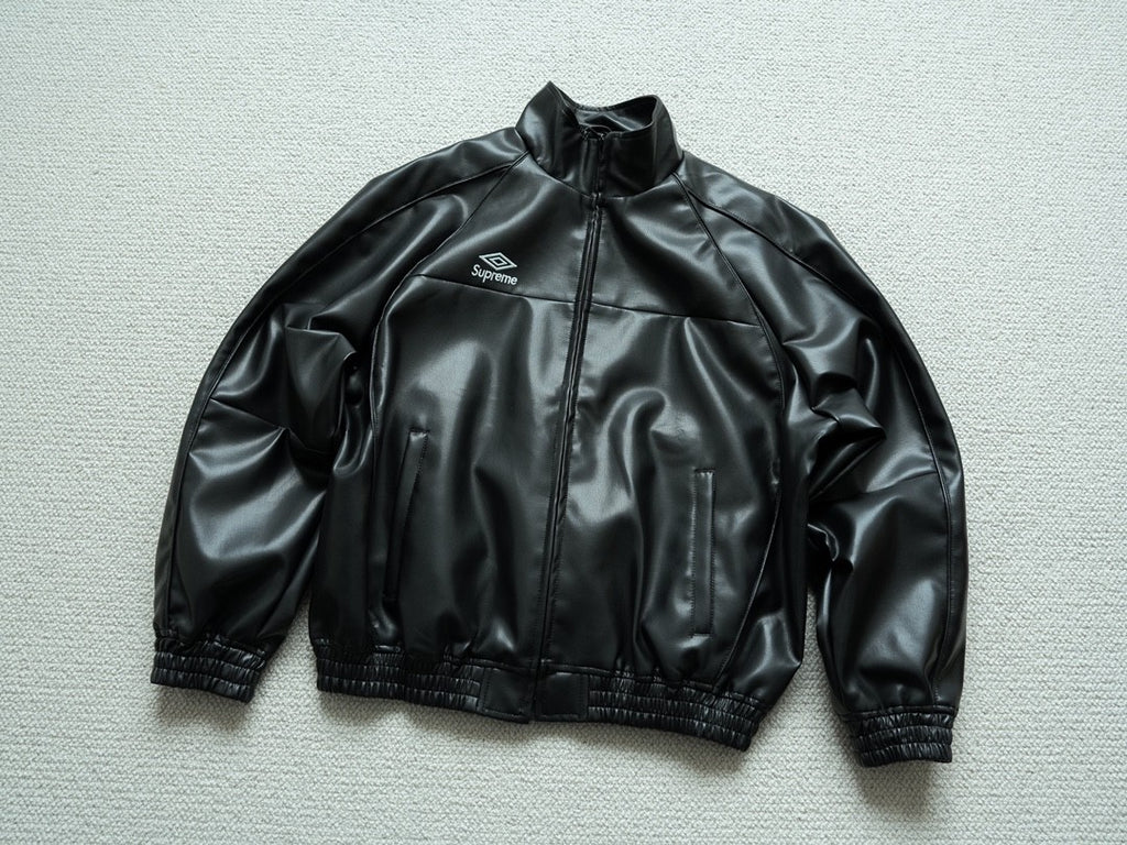 Supreme Men's And Women's  Spring/fall Fashion Casual Solid Color High Neck Zipper Front Embroidered Logo Leather Jacket #79518