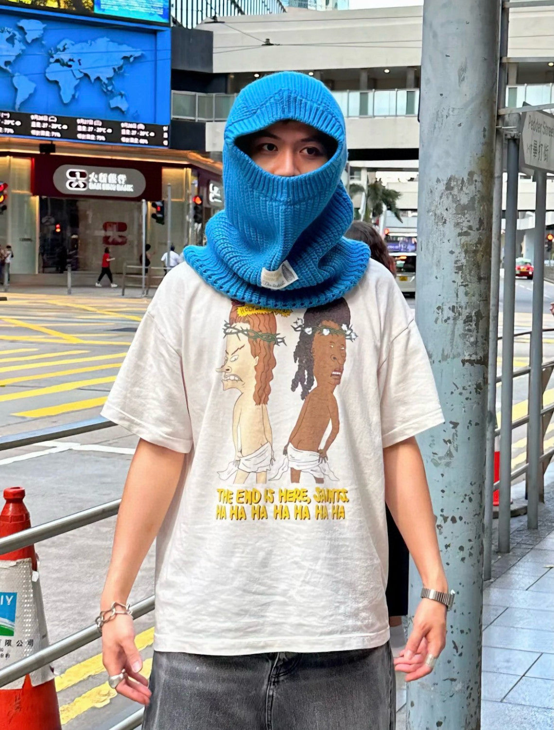 Saint Michael Men's Summer Solid Color Character Printed Round Neck Loose Aged Cotton Short Sleeve T-Shirt Ngvp #7919