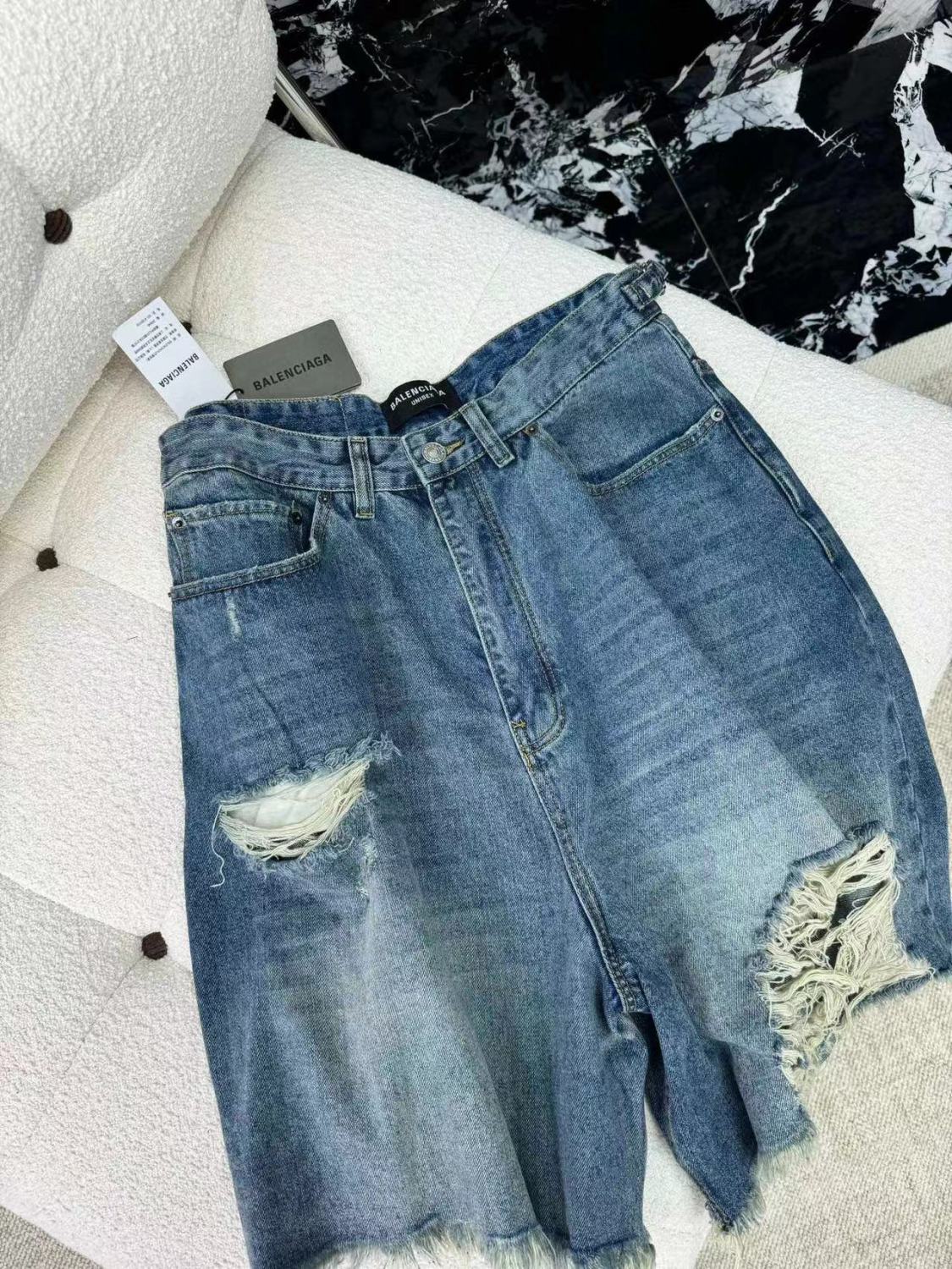 Balenciaga Men's Women's Summer Solid Color Destruction Doing Old Loose Casual Shorts Ngvp #8282