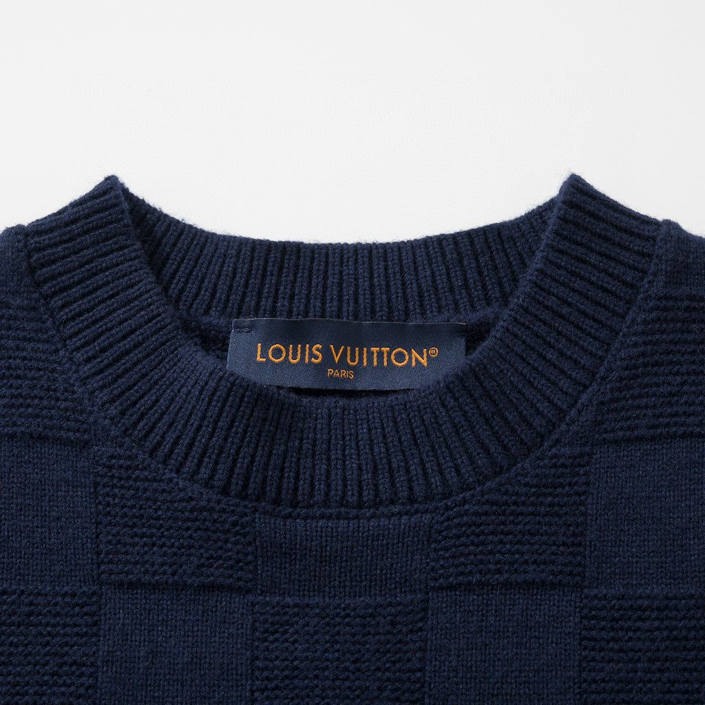 Louis Vuitton Men's Spring and Autumn Letter Embroidery Blue Crew Neck Casual Pullover Wool Sweater #98436