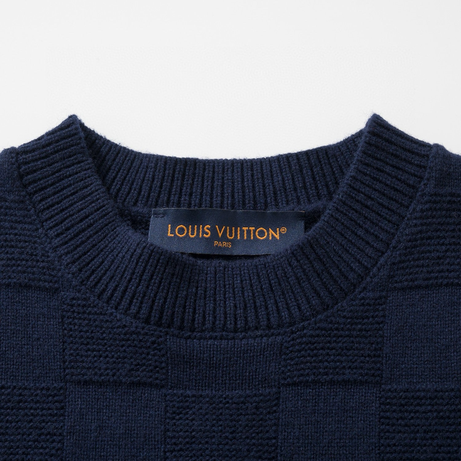 Louis Vuitton Men's Spring and Autumn Letter Embroidery Blue Crew Neck Casual Pullover Wool Sweater #98436