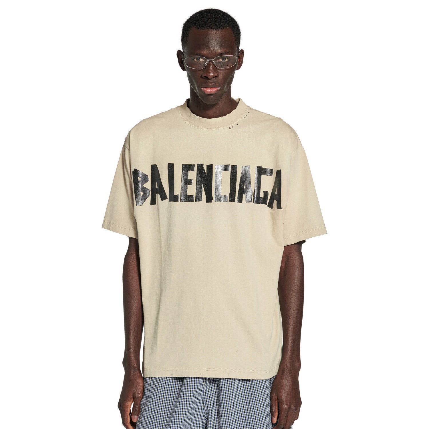 Balenciaga Tape Type Men's and Women's Summer Tape Letter Print Solid Color Cotton Crew Neck Short Sleeve T-Shirt #77878