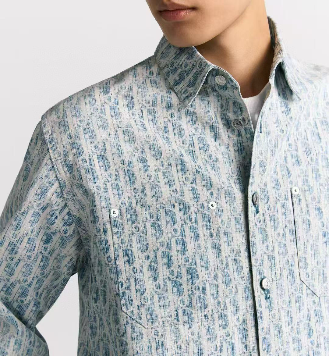 Dior Men's Spring/Autumn Alphabet Print Single-Breasted Long-Sleeved Denim Shirt #77785