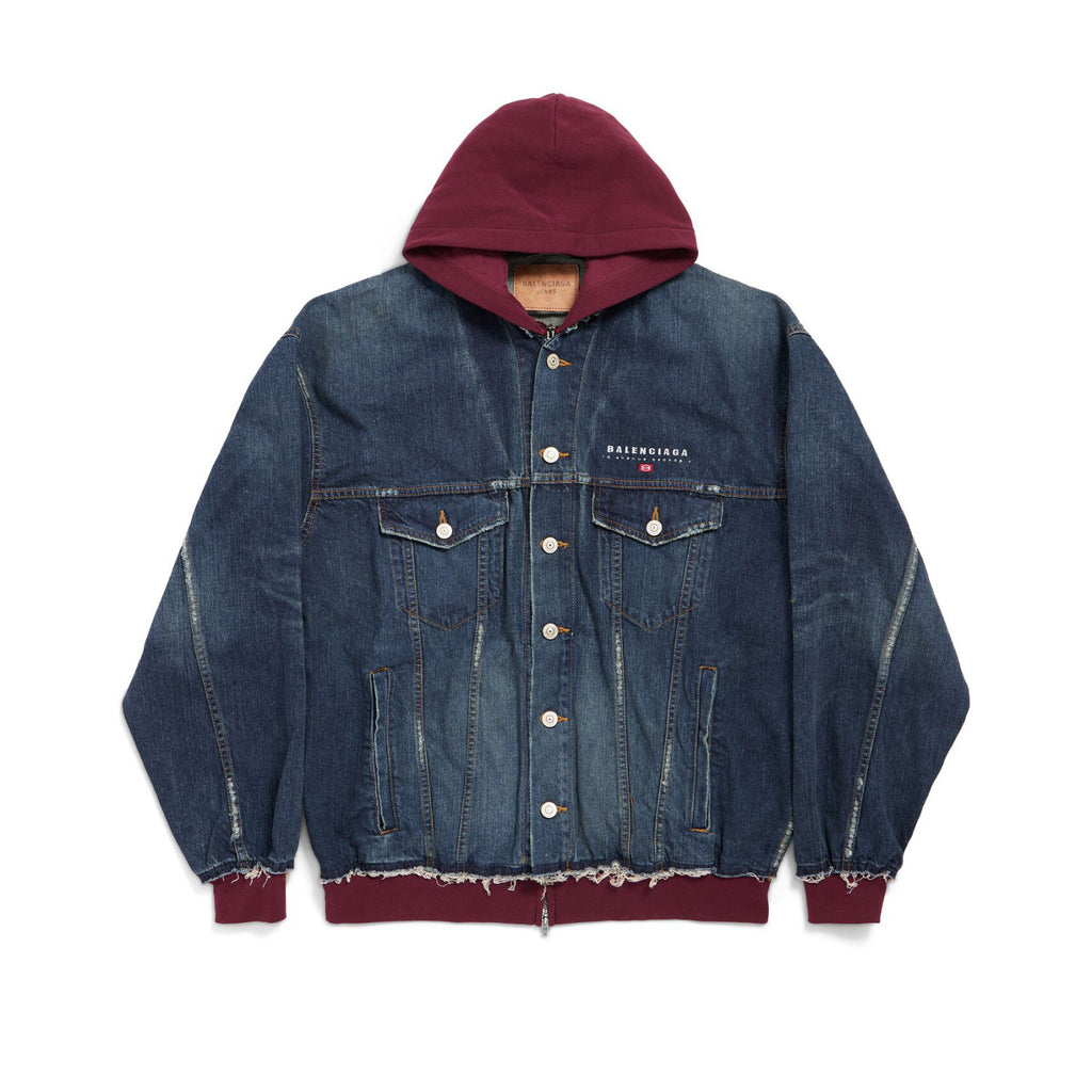 Balenciaga PATCHED  Men's And Women's  Spring/Fall Fashion Contrast Color Hooded Single Breasted Button-Up Embroidered Denim Jacket #78995