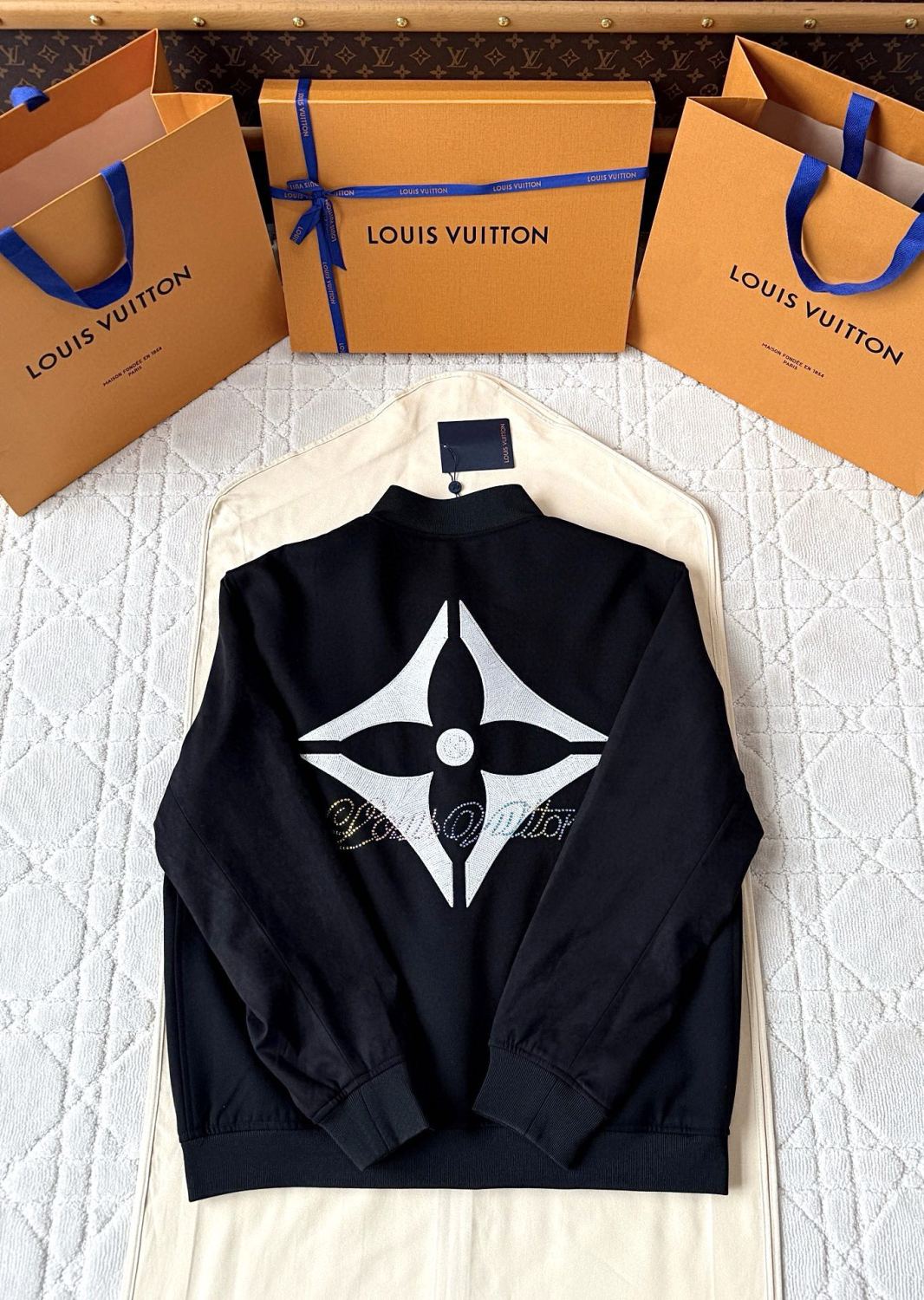Louis Vuitton Men's Spring And Fall Solid Color Mixed Leather Single Breasted Drawstring Baseball Jacket #76378