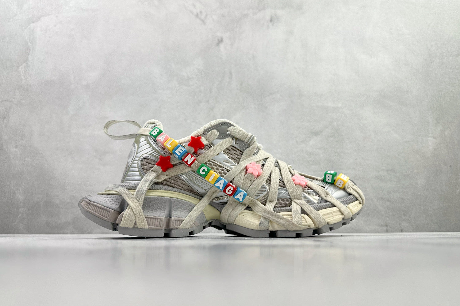 Balenciaga Women's 3xl Extreme Lace Sneaker in Eggshell Multicolor #376551