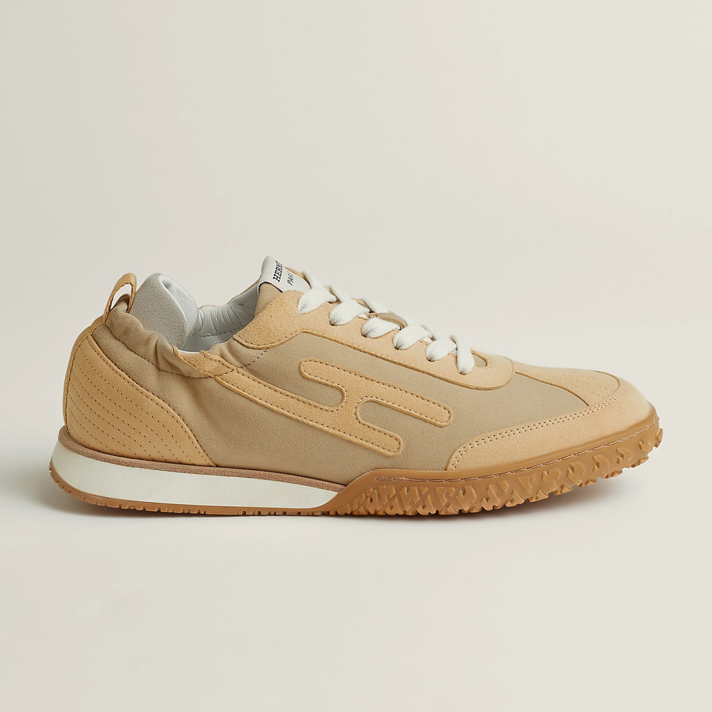 Hermes Jet Women's Four-Season Color-Blocked Suede Fabric Rubber Sole Low-Top Lace-Up Sneakers Shoes #77573