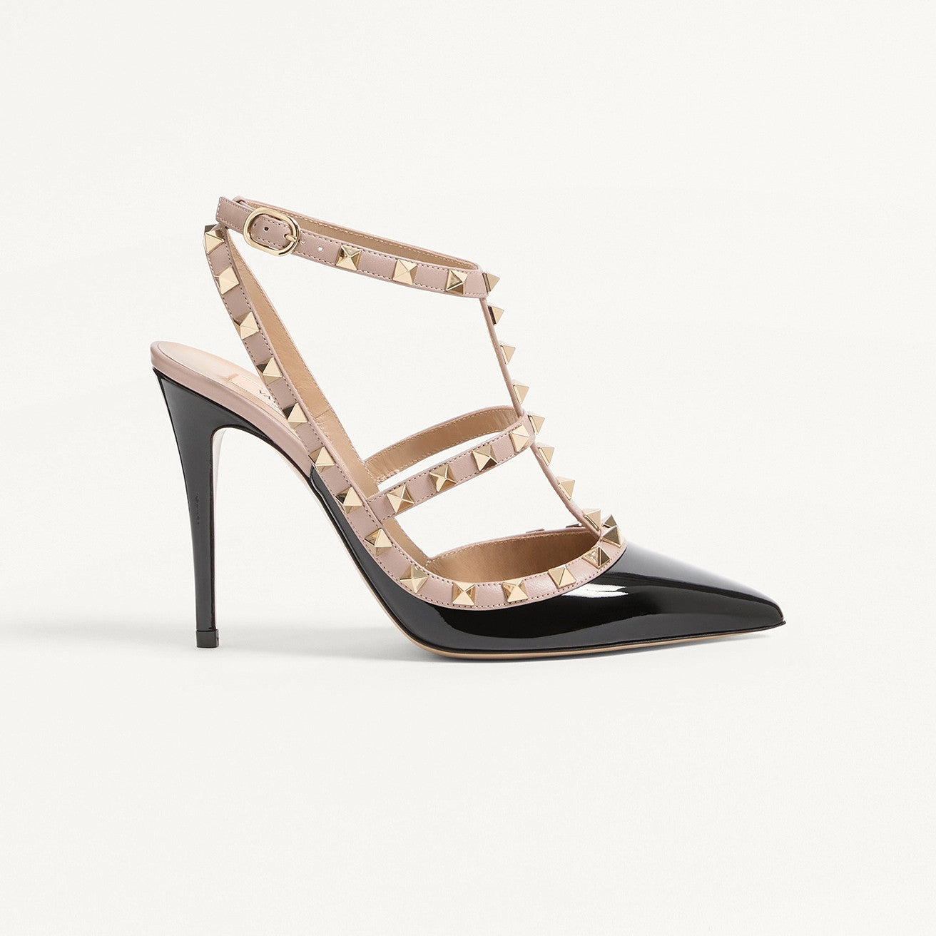 Valentino ROCKSTUD Women's Summer Classic Pointed-Toe Open-Back Stiletto Patent Leather Lace Up Studded Double-Strap High Heels #78999