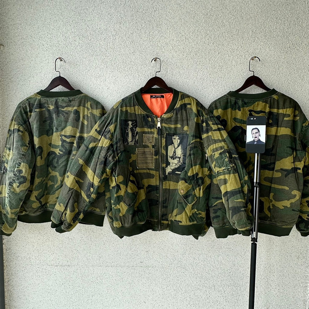 Raf Simons Men's Fall And Winter Bomber Camouflage Patch Ma1 Aviator Jacket Zipper Long Sleeve Cotton Jacket #74728