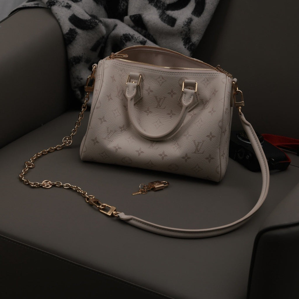 Louis Vuitton Speedy Bandoulière 25 Handbag Classic Monogram Tote Crossbody Bag Gold Chain Handbag Bags M26691 #193982