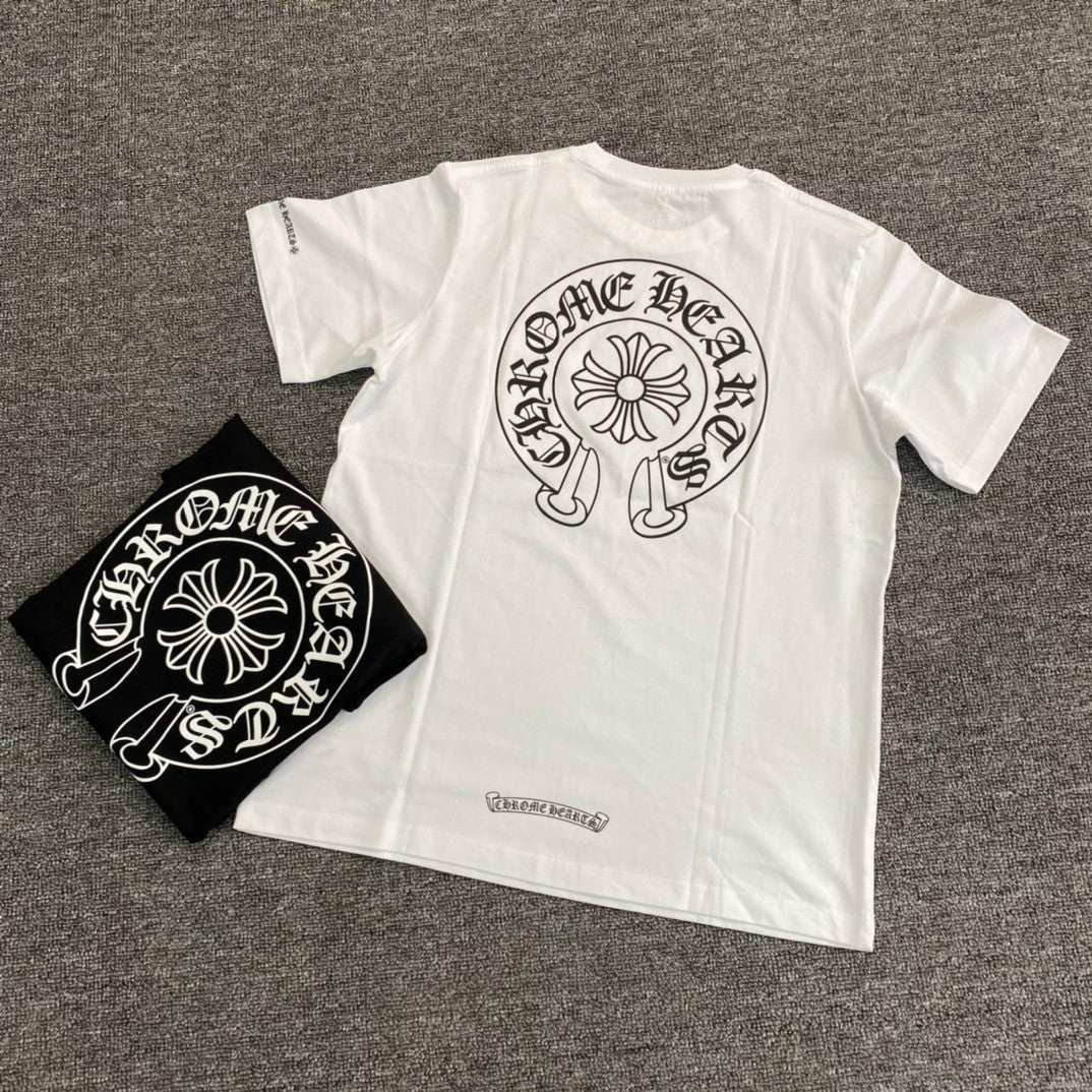 Chrome Hearts Men's Summer Solid Color Sanskrit Print Round Neck Cotton Short Sleeve T-Shirt #77168