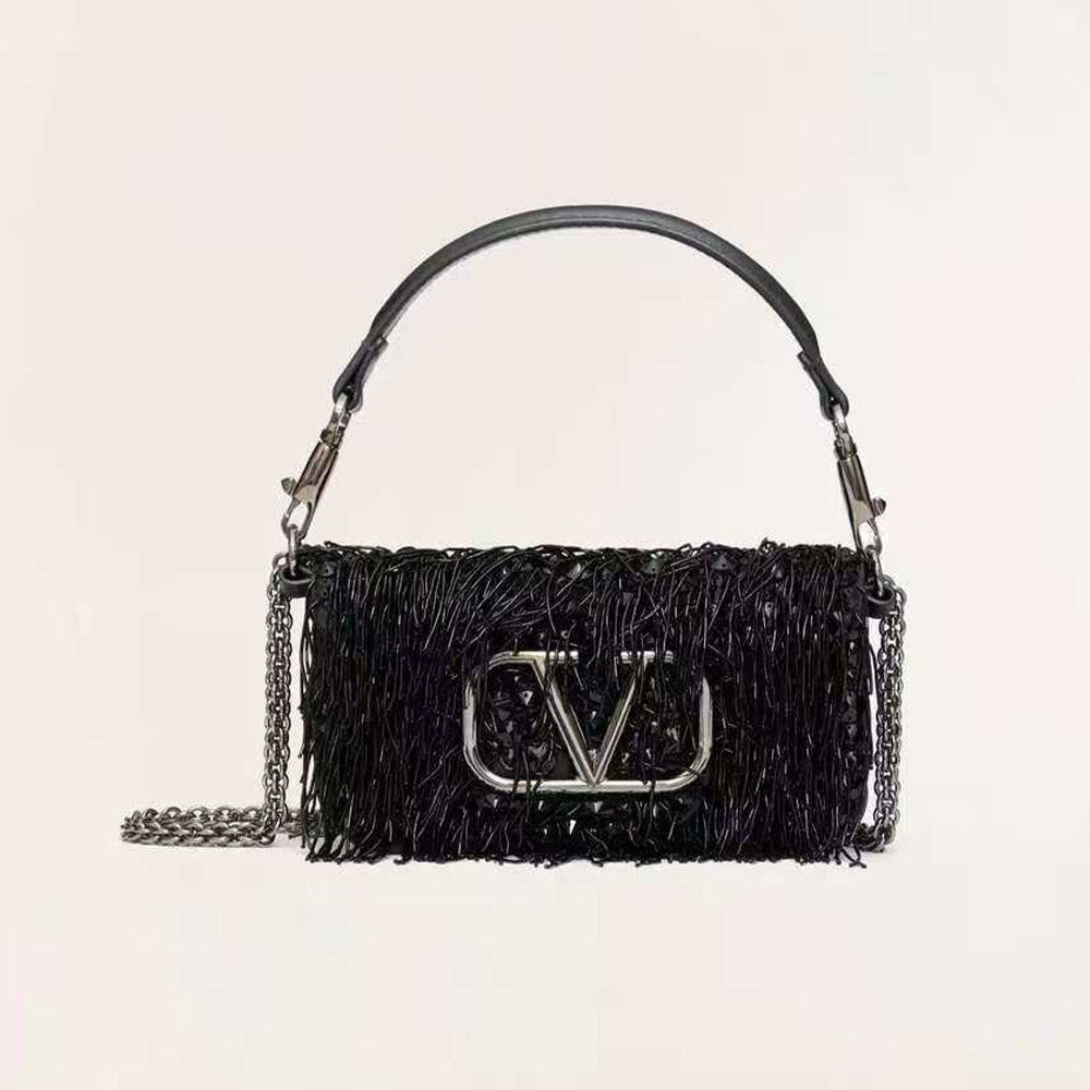 Valentino Women's Garavani Mini Loco 3d Embroidered Handbag With Swarovski Crystal Accents Vlogo Signature Magnetic Clasp Clutch With Chain Strap Bag Bags #196169