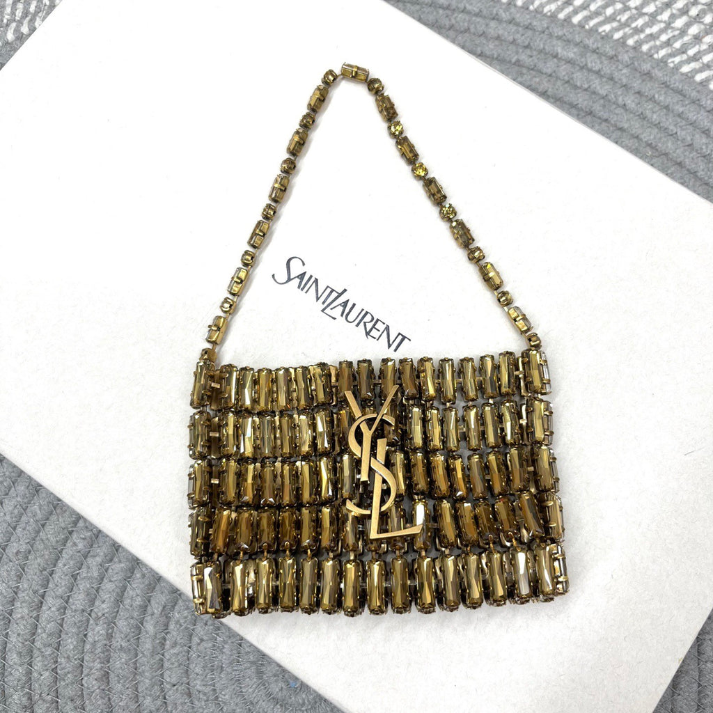 SAINT LAURENT Women's EVENING Crystal-Inspired Handbag Bag Limited Edition Sparkling Crystal Clutch Mini Chain-Strap Underarm Tote Bags #193642