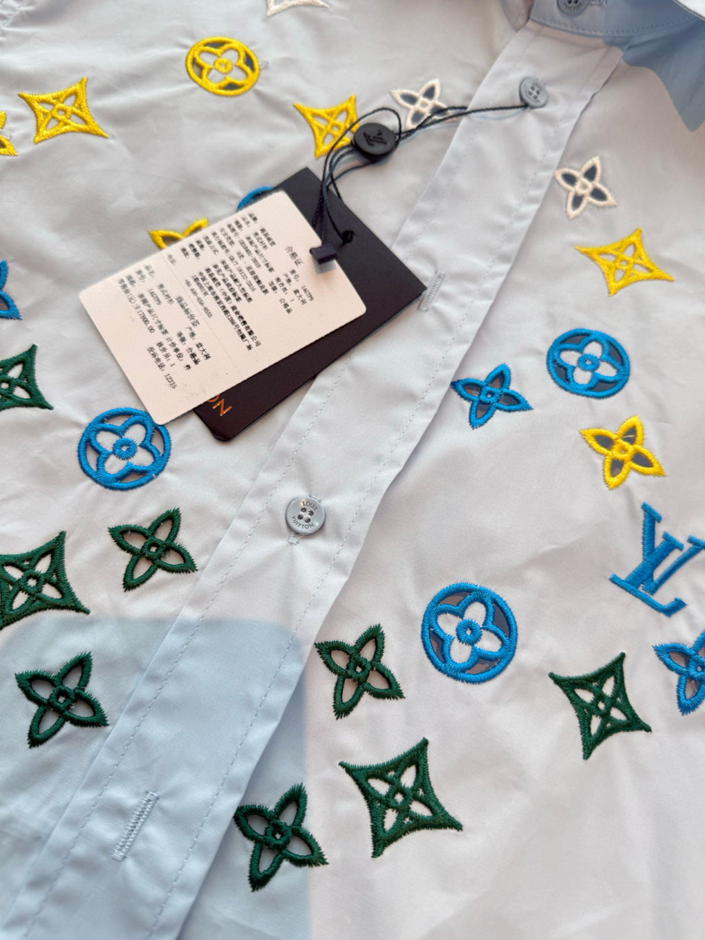 Louis Vuitton Men's and Women's Embroidered Logo Printed Single Breasted Solid Color Short Sleeve Shirt #76469