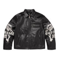 Supreme x Y's by Yohji Yamamoto Men's and Women's FW25 WEEK3 Leather Fitted Casual Jacket With Printed Sleeves And Zip Closure #332325