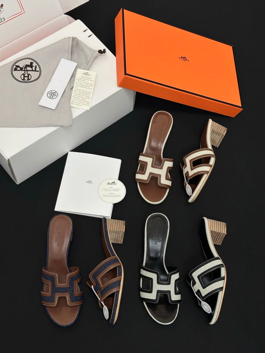 Hermès High-heeled Denim Patchwork Slippers #385101