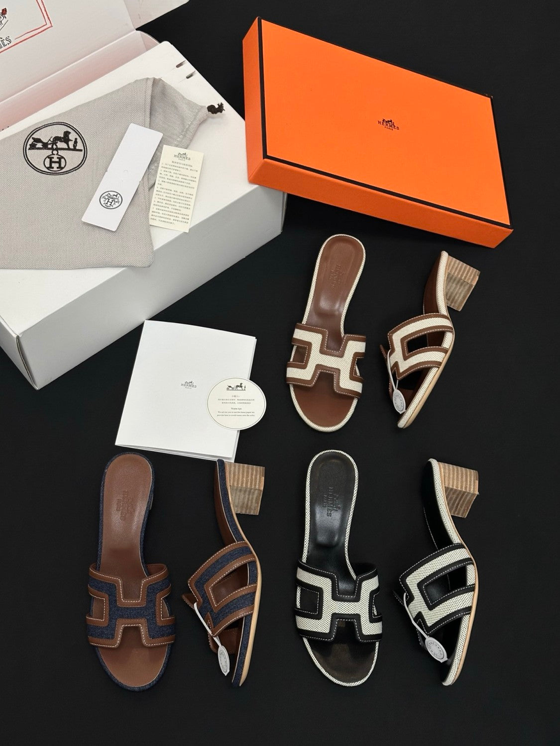 Hermès High-heeled Denim Patchwork Slippers #385101