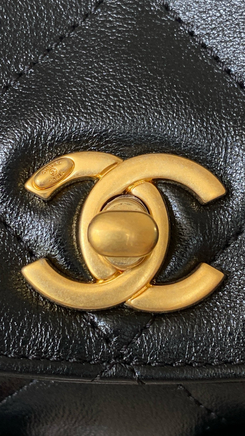 Chanel Supple Twins Women's Solid Color Diamond Pattern Gold Buckle Chain Glossy Cowhide Shoulder Crossbody Bag Bags #76371