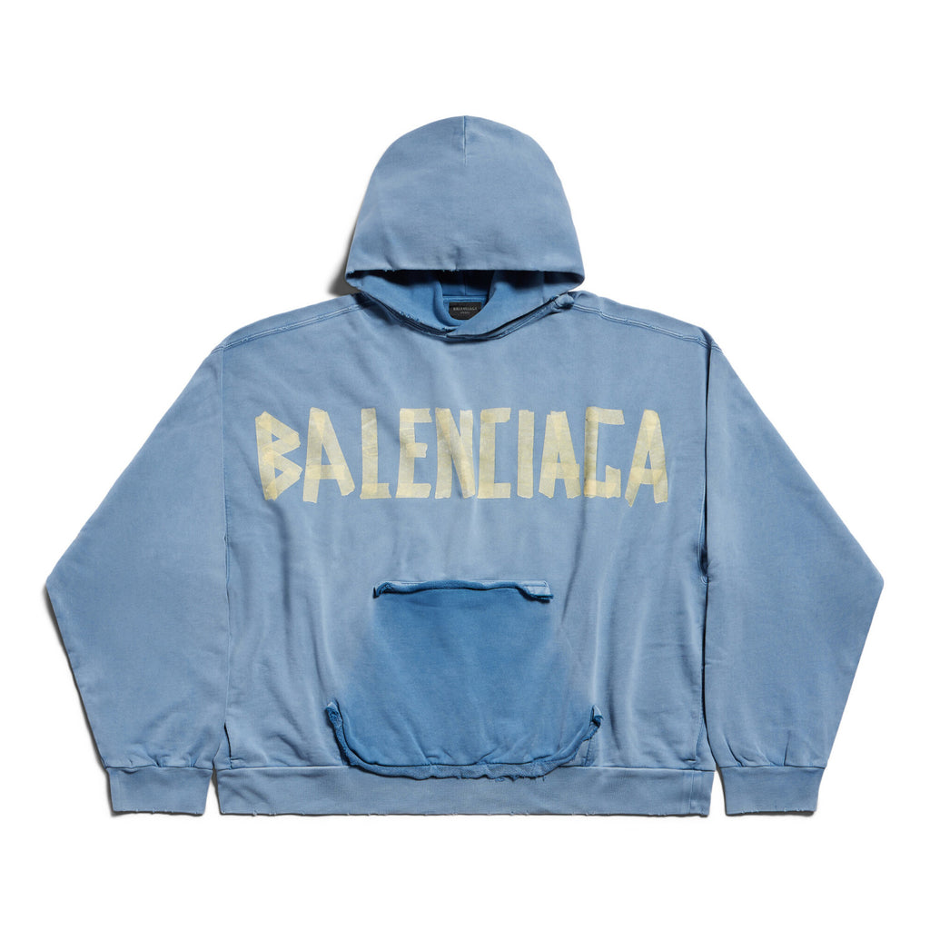 Balenciaga Men's Spring and Fall Logo Letter Print Blue Loose Fit Hooded Sweatshirt Pullover #98387