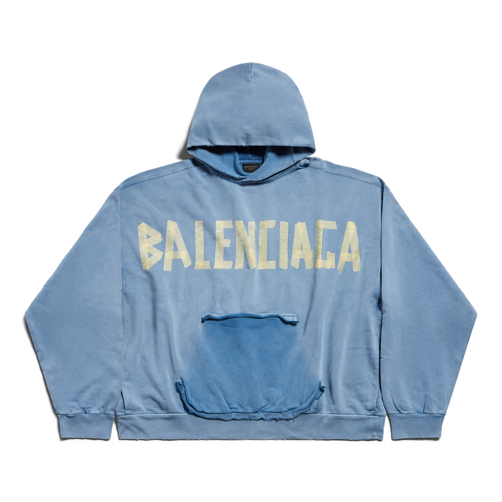 Balenciaga Men's Spring and Fall Logo Letter Print Blue Loose Fit Hooded Sweatshirt Pullover #98387