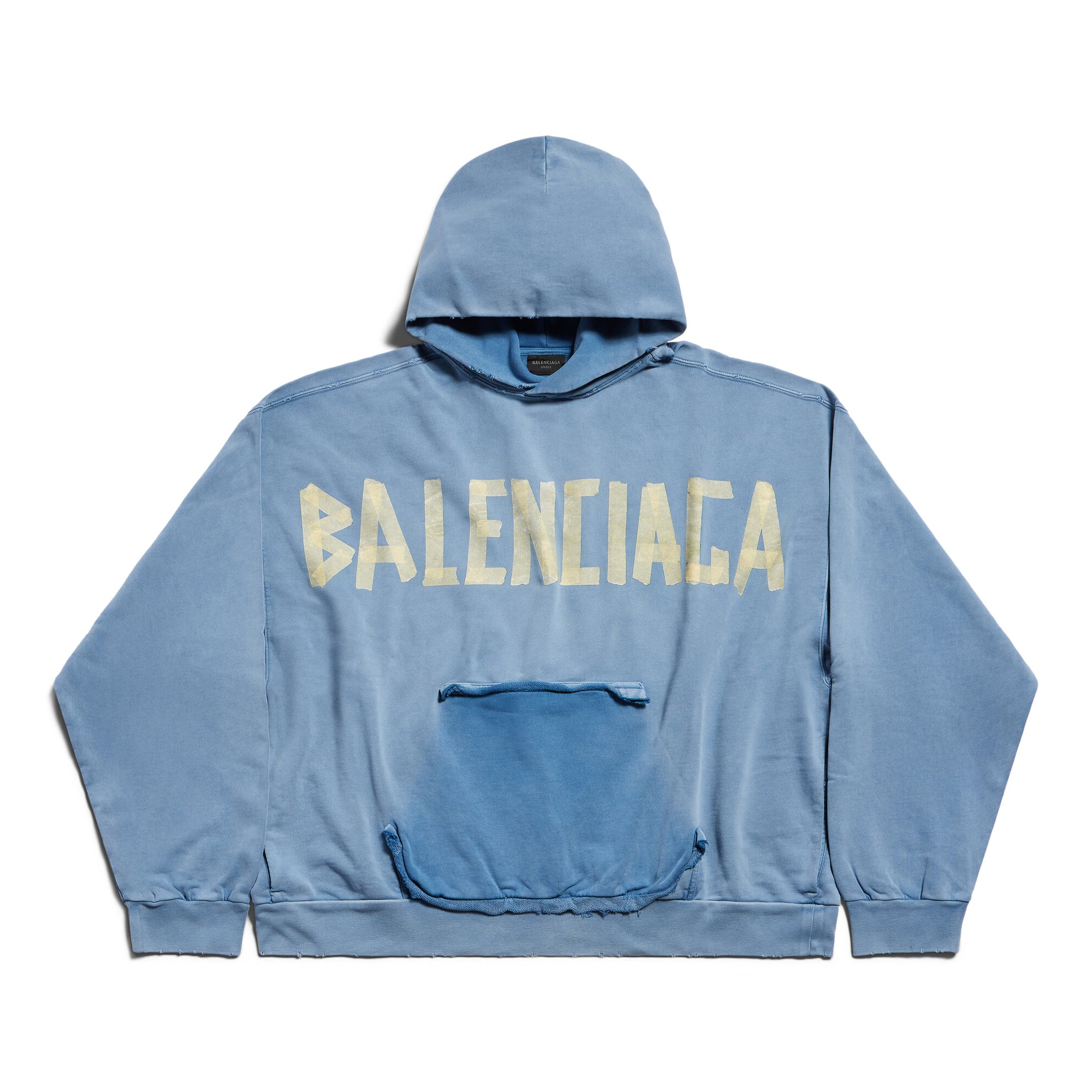 Balenciaga Men's Spring and Fall Logo Letter Print Blue Loose Fit Hooded Sweatshirt Pullover #98387