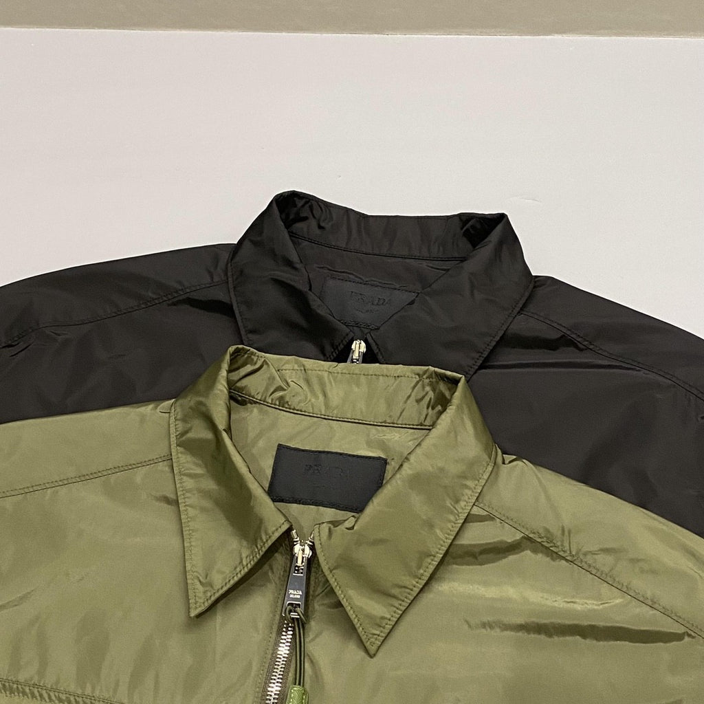 Prada Men's Spring Summer Nylon Solid Colour Lapel Zip Short Sleeve Shirt #99518