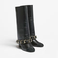 Chanel High Boots Lambskin Grosgrain Black #335049