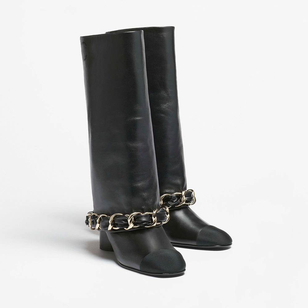 Chanel High Boots Lambskin Grosgrain Black #335049