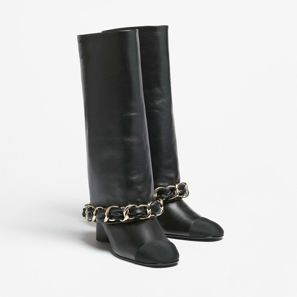 Chanel High Boots Lambskin Grosgrain Black #335049
