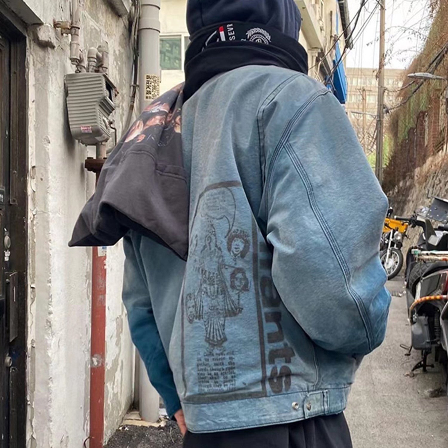 Enfants Riches Deprimes Men's Spring and Autumn Washed Damaged Long sleeved Lapel Blue Loose Work Jacket Ngvp #7918